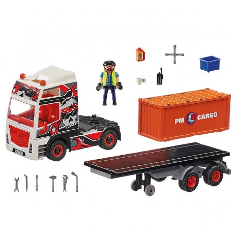 PLAYMOBIL 2er Set: 70770 Portalkran mit Containern + 70771 LKW mit Anhanger Набор из 2 предметов: 70770 Козловой кран с контейнерами + 70771 Грузовик с прицепом