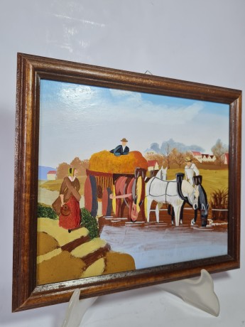 Картина винтажная Braun "Повозка", в раме, 27.5 x 23 см, Германия, 1970-80гг.