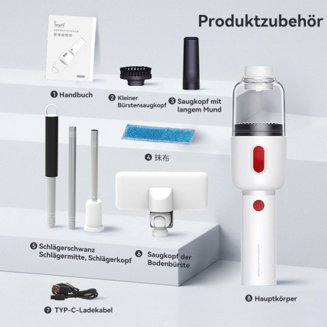 Hikeren Hikeren Akku-Handstaubsauger 40W Bodenstaubsauger,6000Pa 2 in 1 Stielstaubsauger Mit 3 Saugkopfe, Beutellos Schwarz Беспроводной ручной пылесос Hikeren. Пылесос для пола, 40 Вт, 6000 Па. Ручной пылесос 2 в 1 с 3 всасывающими головками, без мешка.