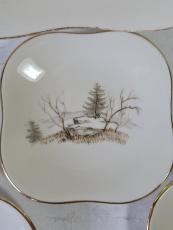 Набор тарелок винтажный Seltmann Weiden с лесными пейзажами, фарфор, 6 шт., 17,5 x 17,5 x 3 см, 9 x 9 x 2 см, Германия, 1960-70гг.