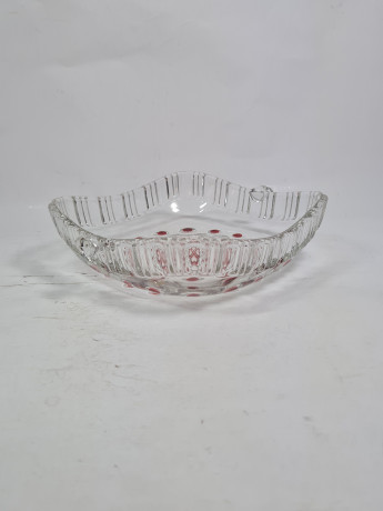 Блюдо сервировочное винтажное Anna Hutte с красным декором, квадратная форма, хрусталь, 19 х 16.5 см, Германия, 1960-70гг.