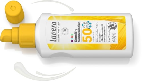Lavera Sonnenmilch Kids sensitiv LSF 50, Лавера Солнцезащитное молочко SPF 50 для детей с органическим подсолнечником и органическим кокосом 100мл
