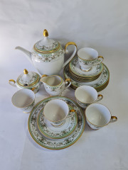 Сервиз чайный винтажный Tirschenreuther / Hutschenreuther Gruppe на 5 персон с зеленым узором, фарфор, Германия, 1960-70гг.