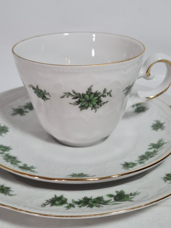 Чайное трио винтажное Seltmann Weiden Bavaria с зеленым ботаническим декором, фарфор, Германия, 1960-70гг.