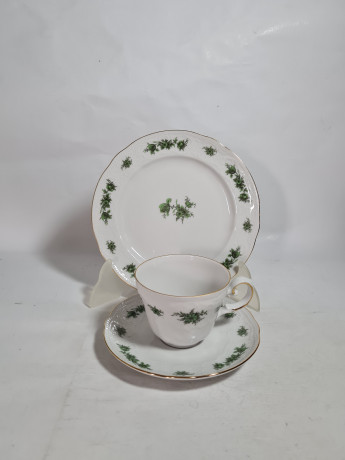 Чайное трио винтажное Seltmann Weiden Bavaria с зеленым ботаническим декором, фарфор, Германия, 1960-70гг.