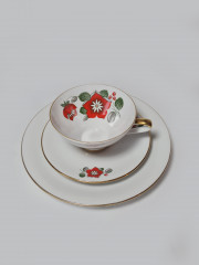 Seltman Weiden Bavaria Чайное трио "Красные цветы", позолоченный ободок, фарфор, Германия, 1960-70гг.