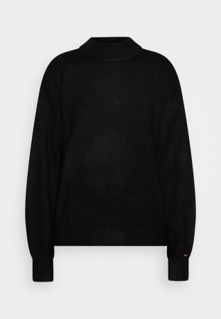 Tommy Hilfiger PUFF SLEEVE MOCK-NECK SWEATER Jumper black СВИТЕР С ПЛОСКИМ РУКАВОМ И ВЫРЕЗОМ Джемперы черный