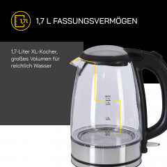 Gutfels Gutfels Wasserkocher WATER 4010, 1.7 l, 2200 W, XL-Kocher mit blauer Ambientebeleuchtung  Чайник Gutfels WATER 4010, 1,7 л, 2200 Вт, чайник XL с синей подсветкой