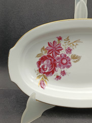 Поднос винтажный Freiberger "Розовые цветы", фарфор, 26 х 14 см, ГДР, 1970-80гг.