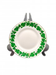 Тарелка сервировочная винтажная Meissen, зеленый растительный декор, фарфор, 16 см, Германия, 1970-80гг.