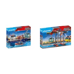 PLAYMOBIL 2er Set: 70769 Grosses Containerschiff mit Zollboot + 70770 Portalkran mit Containern Набор из 2 предметов: 70769 Большой контейнеровоз с таможенным судном + 70770 Козловой кран с контейнерами