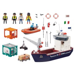 PLAYMOBIL 2er Set: 70769 Grosses Containerschiff mit Zollboot + 70770 Portalkran mit Containern Набор из 2 предметов: 70769 Большой контейнеровоз с таможенным судном + 70770 Козловой кран с контейнерами