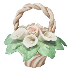 Статуэтка винтажная миниатюрная Capodimonte "Корзина с каллами и розами", фарфор, 11 см, Италия, 1960-70гг.