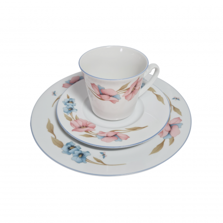 Чайное трио винтажное Winterling Marktleuthen Bavaria с розовыми и голубыми цветами, фарфор, Германия, 1970-80гг.