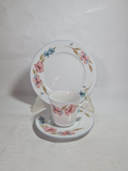 Чайное трио винтажное Winterling Marktleuthen Bavaria с розовыми и голубыми цветами, фарфор, Германия, 1970-80гг.