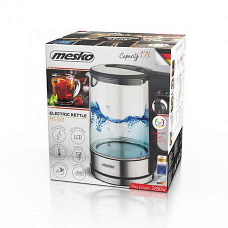 Mesko Mesko Wasserkocher MS 1301B 1,7 Liter, Glas, 1,7 Liter, mit Temperatureinstellung, LED Beleuchtung Чайник Mesko MS 1301B 1,7 л, стекло, 1,7 л, с регулировкой температуры, светодиодная подсветка