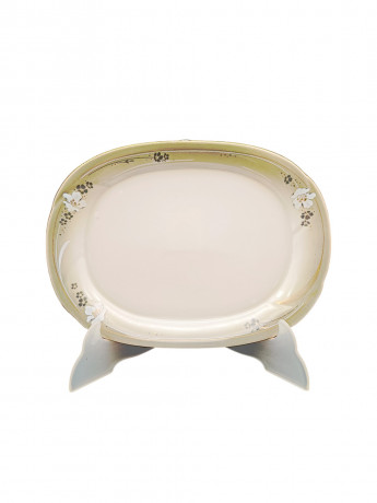 Поднос винтажный Freiberger / Inglasur "Белые цветы", с золотистым декором, фарфор, 23 х 17 см, ГДР, 1970-80гг.