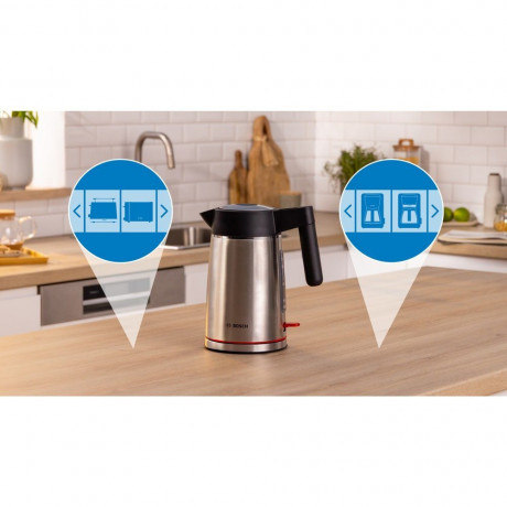 BOSCH BOSCH Wasserkocher TWK6M480, 1,7 Liter 2400W Edelstahl Tassenanzeige Wasserstandsanzeige  Чайник BOSCH TWK6M480, 1,7 л, 2400 Вт, чашка из нержавеющей стали, индикатор уровня воды