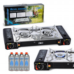 ZMC ZMC Gaskocher Doppel Kartuschenkocher Gaskocher 2 Flammig + 4x Gaskartuschen 227g, (MSF-1a automatische Piezo-Zundung (elektrisch) Herd Butangas), Outdoor Gas Campingkocher 2Fach Gasherd Ofen Butan Kochfeld Gas Kocher  Газовая плита ZMC с двойной карт