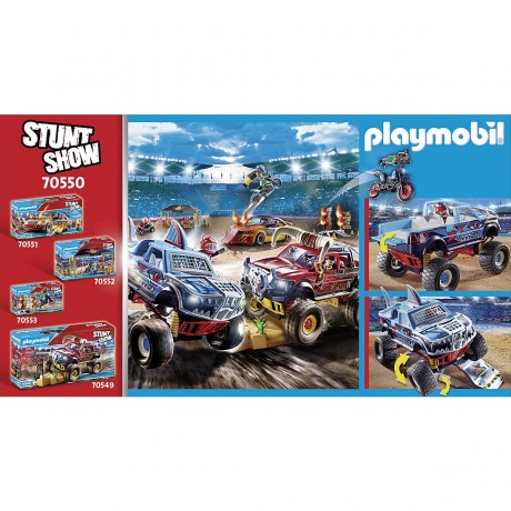 PLAYMOBIL 2er Set: 70550 Stuntshow Monster Truck Shark + 70549 Stuntshow Monster Truck Horned Набор из 2 предметов: 70550 Акула-монстр-шоу с трюками + 70549 Рогатый монстр-трак с трюками