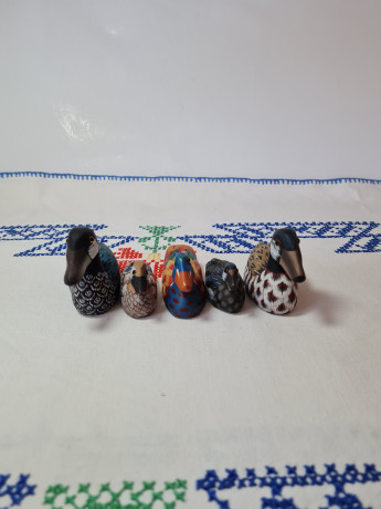 Винтажные фигурки из дерева "Семья из 5 уточек", ручная роспись, Германия, 1960-70гг.