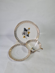 Чайное трио винтажное Winterling Schwarzenbach Bavaria с золотистым орнаментом, фарфор, Германия, 1970-80гг.