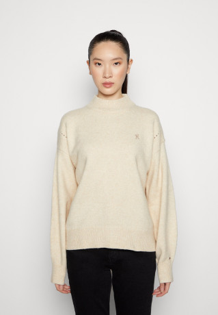 Tommy Hilfiger PUFF SLEEVE MOCK-NECK SWEATER Jumper heathered oatmilk СВИТЕР С ПЛОСКИМ РУКАВОМ И ВЫРЕЗОМ Джемперы овсяное молоко