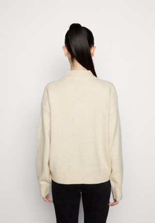 Tommy Hilfiger PUFF SLEEVE MOCK-NECK SWEATER Jumper heathered oatmilk СВИТЕР С ПЛОСКИМ РУКАВОМ И ВЫРЕЗОМ Джемперы овсяное молоко