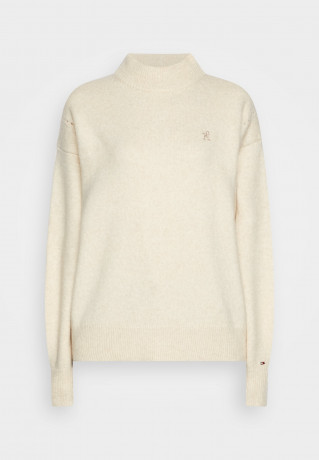 Tommy Hilfiger PUFF SLEEVE MOCK-NECK SWEATER Jumper heathered oatmilk СВИТЕР С ПЛОСКИМ РУКАВОМ И ВЫРЕЗОМ Джемперы овсяное молоко
