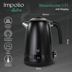 Impolio Impolio Wasserkocher Retro, 2200,00 W, Edelstahl, Temperatureinstellung, TUV Rheinland GS Zertifiziert  Ретро-чайник Impolio, 2200,00 Вт, нержавеющая сталь, регулировка температуры, сертификат TUV Rheinland GS.