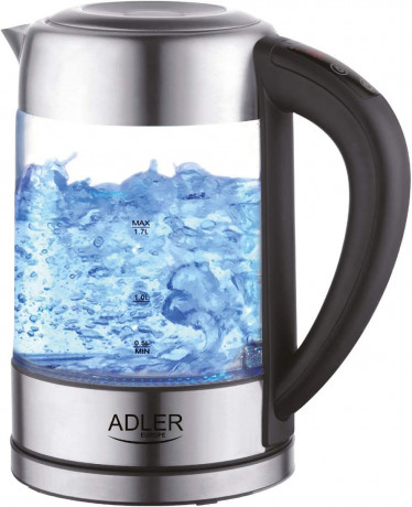 JUNG JUNG Wasserkocher ADLER AD1247, Wasserkocher Glas mit Temperatureinstellung Digital, 1.7 l, 2200 W, Glas mit Edelstahl, LED Beleuchtung  LCD Display, 360° Basis Kettle  Чайник JUNG ADLER AD1247, стеклянный чайник с цифровой регулировкой температуры, 