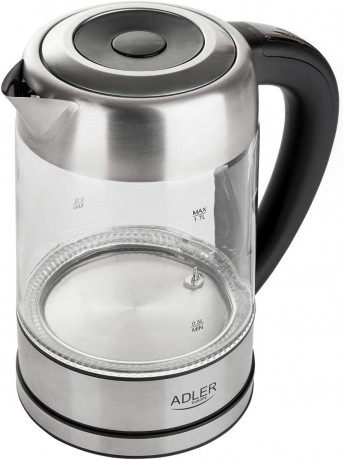 JUNG JUNG Wasserkocher ADLER AD1247, Wasserkocher Glas mit Temperatureinstellung Digital, 1.7 l, 2200 W, Glas mit Edelstahl, LED Beleuchtung  LCD Display, 360° Basis Kettle  Чайник JUNG ADLER AD1247, стеклянный чайник с цифровой регулировкой температуры, 