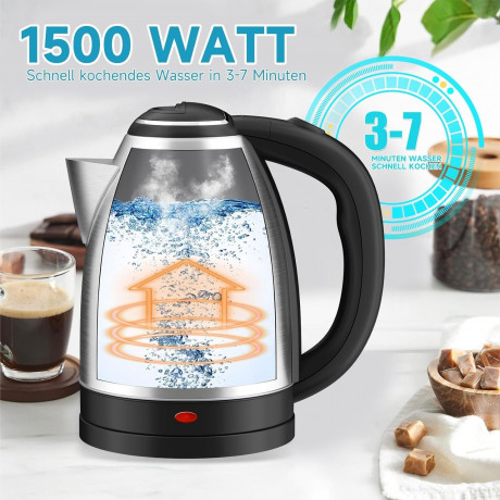 HOMELUX HOMELUX Wasserkocher Edelstahl 1.8l, 1500w Electric Kettle Mit Filter, Kessel Bpa-Frei, 1.8 l, 1500,00 W, Abschaltautomatik, Ideal FuR Tee, Kaffee, Babynahrung  Чайник HOMELUX нержавеющая сталь 1,8л, 1500Вт, электрочайник с фильтром, чайник без BP