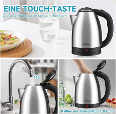 HOMELUX HOMELUX Wasserkocher Edelstahl 1.8l, 1500w Electric Kettle Mit Filter, Kessel Bpa-Frei, 1.8 l, 1500,00 W, Abschaltautomatik, Ideal FuR Tee, Kaffee, Babynahrung  Чайник HOMELUX нержавеющая сталь 1,8л, 1500Вт, электрочайник с фильтром, чайник без BP