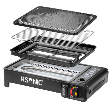 Mianova Mianova Gaskocher Campingkocher Tischgrill Gas Grill im Koffer, 4 Spiesse + Rost Platte Grillplatte Outdoor BBQ Barbecue Tisch Camping Herd Kocher Notfall Campingherd Notfallkocher Газовая плита Mianova, походная плита, стол-гриль, газовый гриль