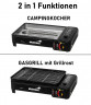 JUNG JUNG Gaskocher MUSTANG mobiler Campingkocher Gaskocher Gasgrill inkl 4 Gaskartuschen, (2 in 1 Gaskocher, Extra gross, praktischer Transportkoffer), mit Piezo-Zundung, Extra gross 43x28x11,2cm, mit Grillrost  Газовая плита JUNG MUSTANG, мобильная похо
