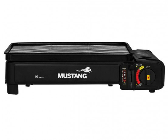 JUNG JUNG Gaskocher MUSTANG mobiler Campingkocher Gaskocher Gasgrill inkl 4 Gaskartuschen, (2 in 1 Gaskocher, Extra gross, praktischer Transportkoffer), mit Piezo-Zundung, Extra gross 43x28x11,2cm, mit Grillrost  Газовая плита JUNG MUSTANG, мобильная похо