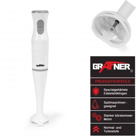Grafner Grafner Stabmixer Stabmixer Purierstab Mixer Zerkleinerer Edelstahlmesser, 200,00 W, Klingen-System aus Edelstahl  Ручной блендер Grafner Ручной блендер Purier Стержень-миксер-измельчитель Нож из нержавеющей стали, 200,00 Вт, система лезвий из нер