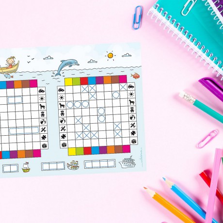 nikima Papeterie 2er Set A5 Spielblock Schiffe versenken JUNIOR\/ KIDS Reisespiel Flottenmanover Reisespiele Набор канцелярских принадлежностей из 2 игровых блоков формата А5 Морские корабли JUNIOR/ KIDS игры в путешествия маневры флота игры в путешествия