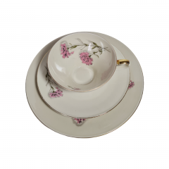 Чайное трио винтажное Mitterteich Bavaria "Розовые гвоздики", фарфор, Германия, 1970-80гг.