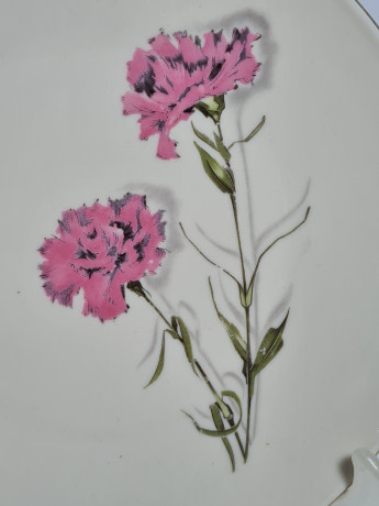 Чайное трио винтажное Mitterteich Bavaria "Розовые гвоздики", фарфор, Германия, 1970-80гг.