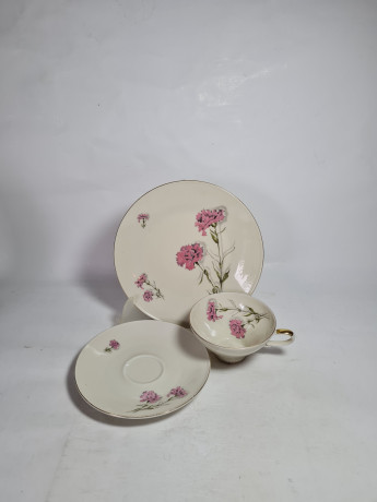 Чайное трио винтажное Mitterteich Bavaria "Розовые гвоздики", фарфор, Германия, 1970-80гг.