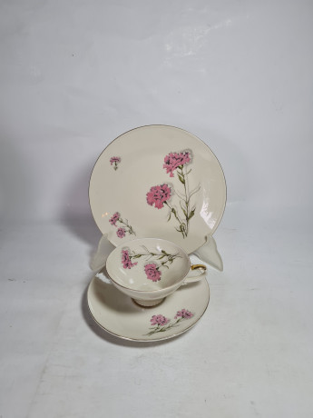 Чайное трио винтажное Mitterteich Bavaria "Розовые гвоздики", фарфор, Германия, 1970-80гг.