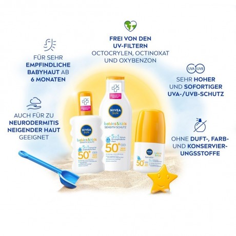Nivea Kids Schutz & Sensitiv Sonnenspray LSF 50+  Детский солнцезащитный спрей для чувствительной кожи LSF 50+