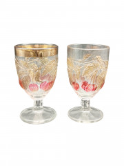 Бокалы для вина винтажные Romer "Вишни" , на ножке, с позолотой, стекло, 2 шт., 14 х 7.5 cм, Германия, 1960-70гг.