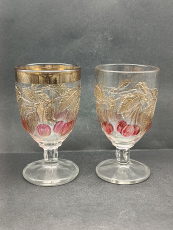 Бокалы для вина винтажные Romer "Вишни" , на ножке, с позолотой, стекло, 2 шт., 14 х 7.5 cм, Германия, 1960-70гг.