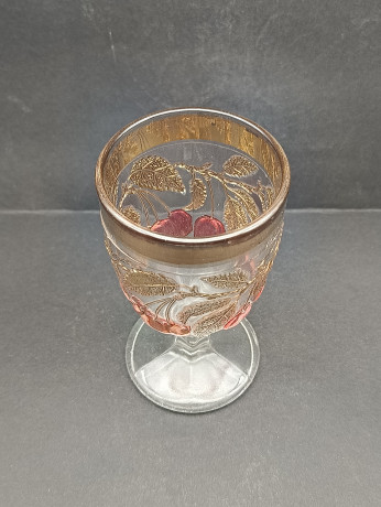 Бокалы для вина винтажные Romer "Вишни" , на ножке, с позолотой, стекло, 2 шт., 14 х 7.5 cм, Германия, 1960-70гг.