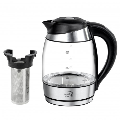 T24 T24 Wasser-/Teekocher Glas Wasserkocher mit Teesieb 1,8L Temperaturwahl 60-100°, 2200 W Стеклянный чайник для приготовления чая и воды T24 с ситечком для чая, 1,8 л, выбор температуры 60–100°, 2200 Вт