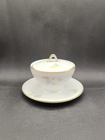 Соусник винтажный Thomas на подставке с крышкой, с пастельным декором, фарфор, 12 х 17 см, Германия, 1970-80гг.