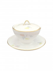 Соусник винтажный Thomas на подставке с крышкой, с пастельным декором, фарфор, 12 х 17 см, Германия, 1970-80гг.